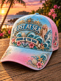 Lost At Sea Found At The Bar Sunset Beach Dolphin Mermaid Baseball Cap