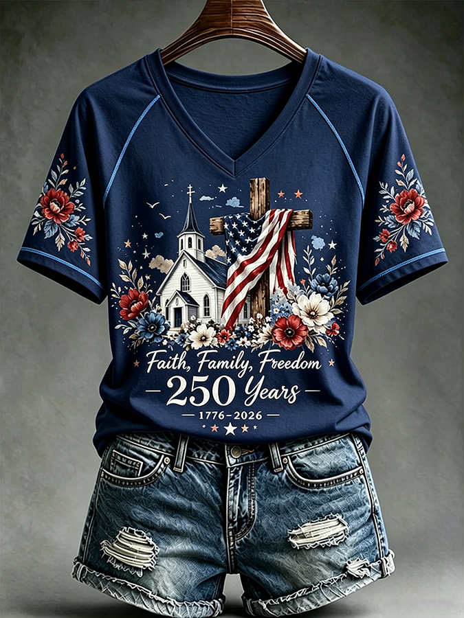 250th Anniversary of Women's Faith in Family Freedom 1776-2026 Printed T-shirt