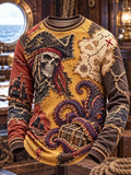 Patchwork Pirate Skull Octopus Treasure Chest Men's Long Sleeve Shirt