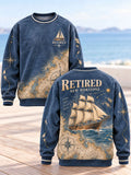 Men’s Retirement Sailing Ship & Nautical Map Crewneck Sweatshirt