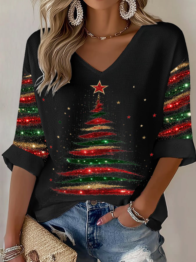 Women's Casual Printed Waffle Top