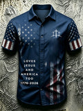 Men's Loves Jesus And America Too1776-2026 Faith Printed Casual Shirt
