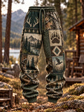Men's Retro Hunting Culture Art Print Loose Drawstring Pants