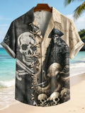 Men's Pirate Skull & Octopus Art Print Casual Shirt