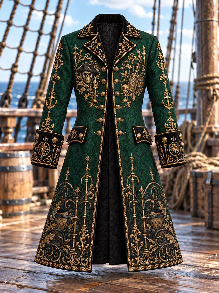 🏴‍☠️ Men's Pirate Captain & Rum Bottle Trench Coat