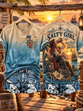 Women's Retro Pirate Salty Girl Art Print T-Shirt
