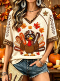 Women's Fun Turkey Football Print T-Shirt
