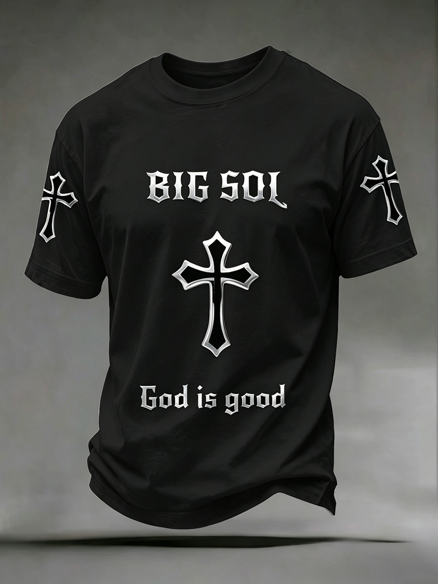 Religious Belief Cross Casual Printed Round Neck T-Shirt
