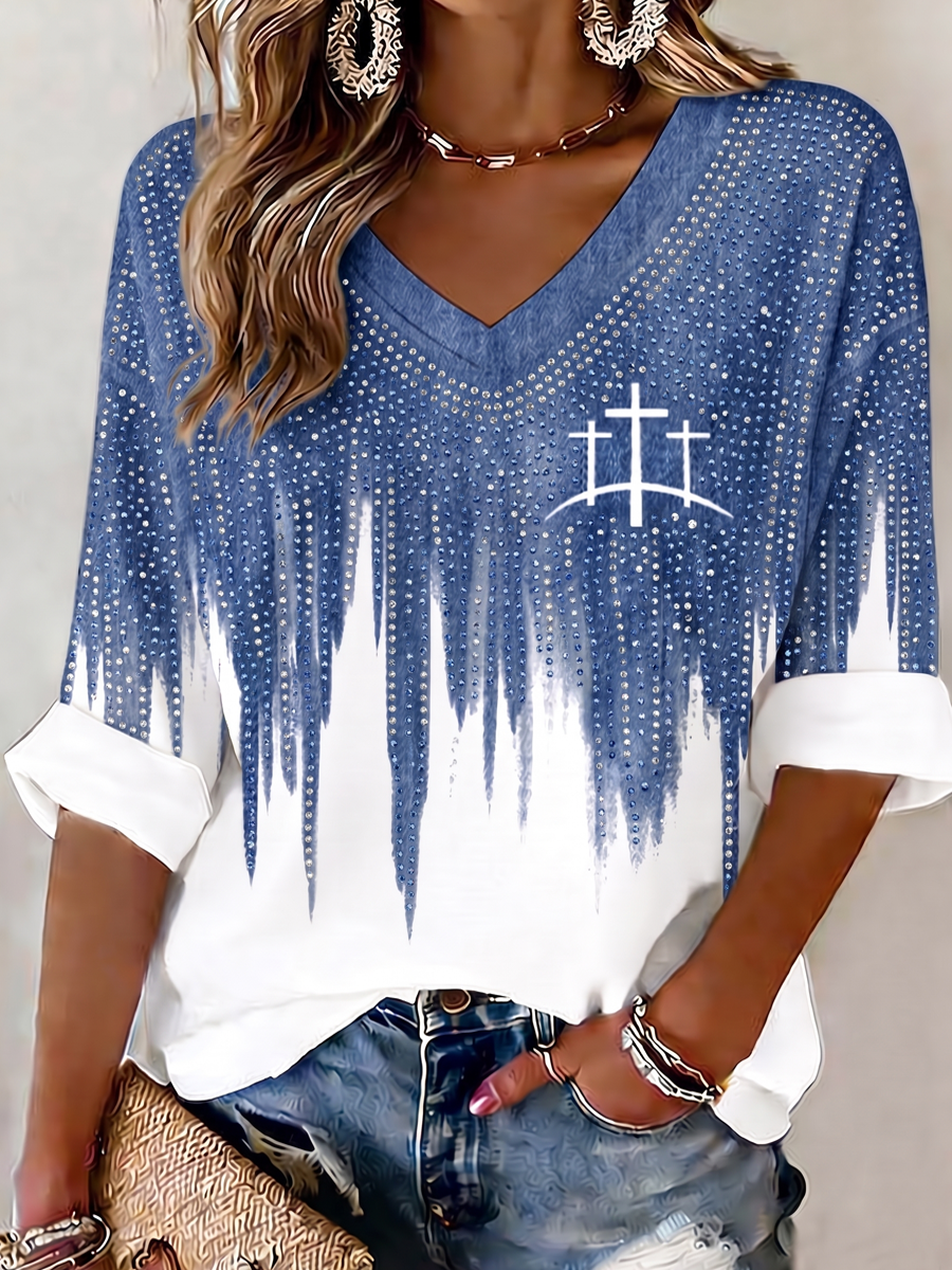 American Women's Patriotic Faith Cat Day Casual Printed Top