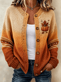 Women's Pumpkin Maple Leaf Gradient Fall Knit Cardigan