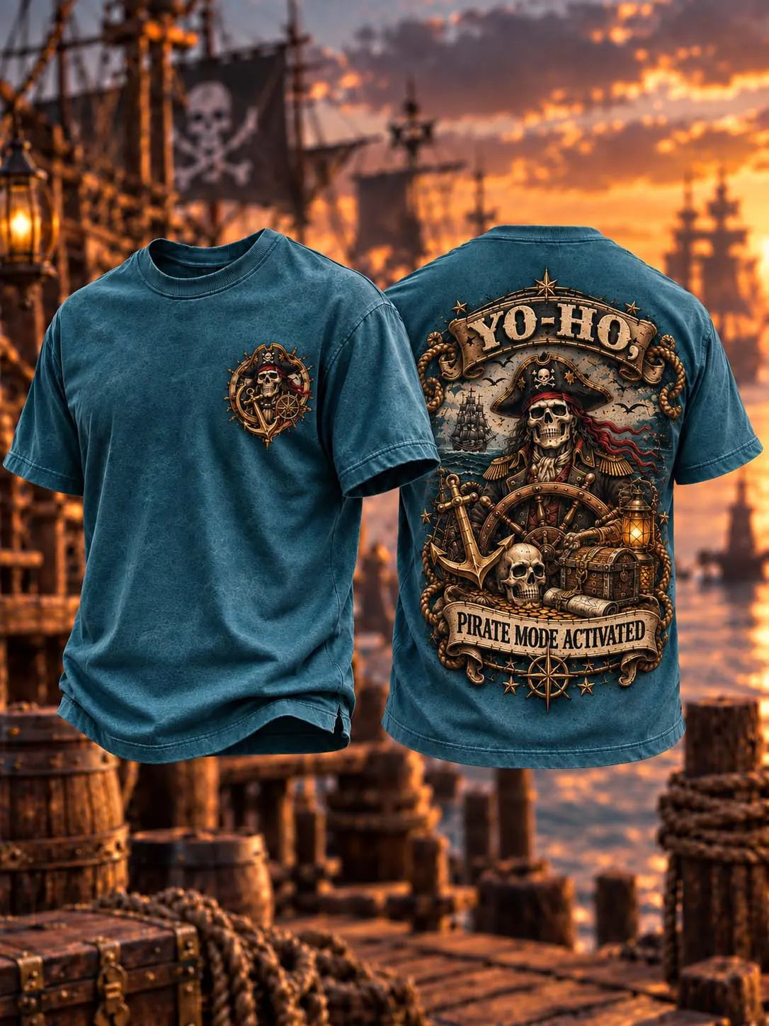 🏴‍☠️ ⚓ Yo-Ho Pirate Mode Activated 🦜 Skull Treasure Chest Vintage T-Shirt