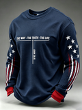 Faith Cross American Star Spangled Banner Printed Waffle Long Sleeve Top