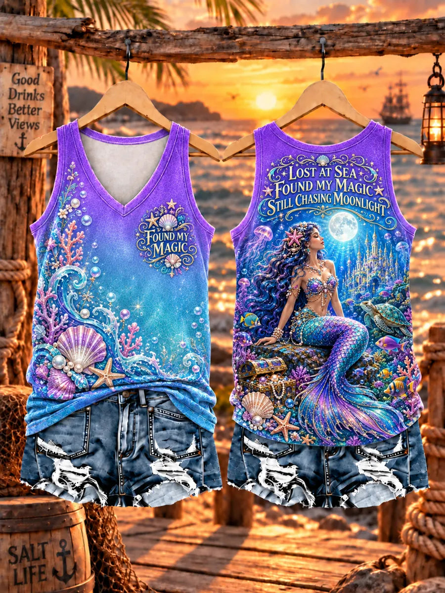 Women‘s "LOST AT SEA · FOUND MY MAGIC · STILL CHASING MOONLIGHT" V-Neck Tank Top
