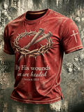 Religious Belief Cross Washed Vintage Printed Round Neck T-Shirt