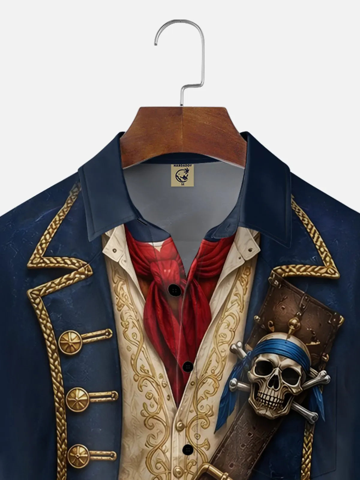 Moisture-Wicking Gradient Skull & Pirate Print  Chest Pocket Hawaiian Shirt