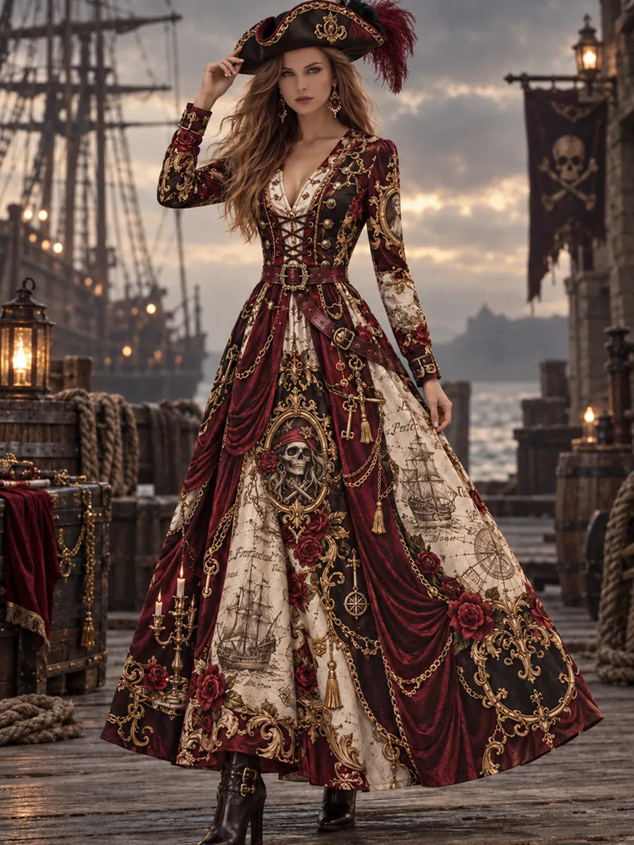 Elegant Women's Pirate Art Print Dress