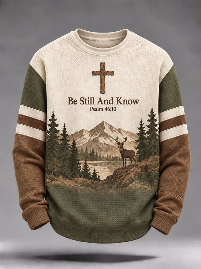 Men's Be Still And Know Psalm 46:10 Printed Waffle-Knit Top