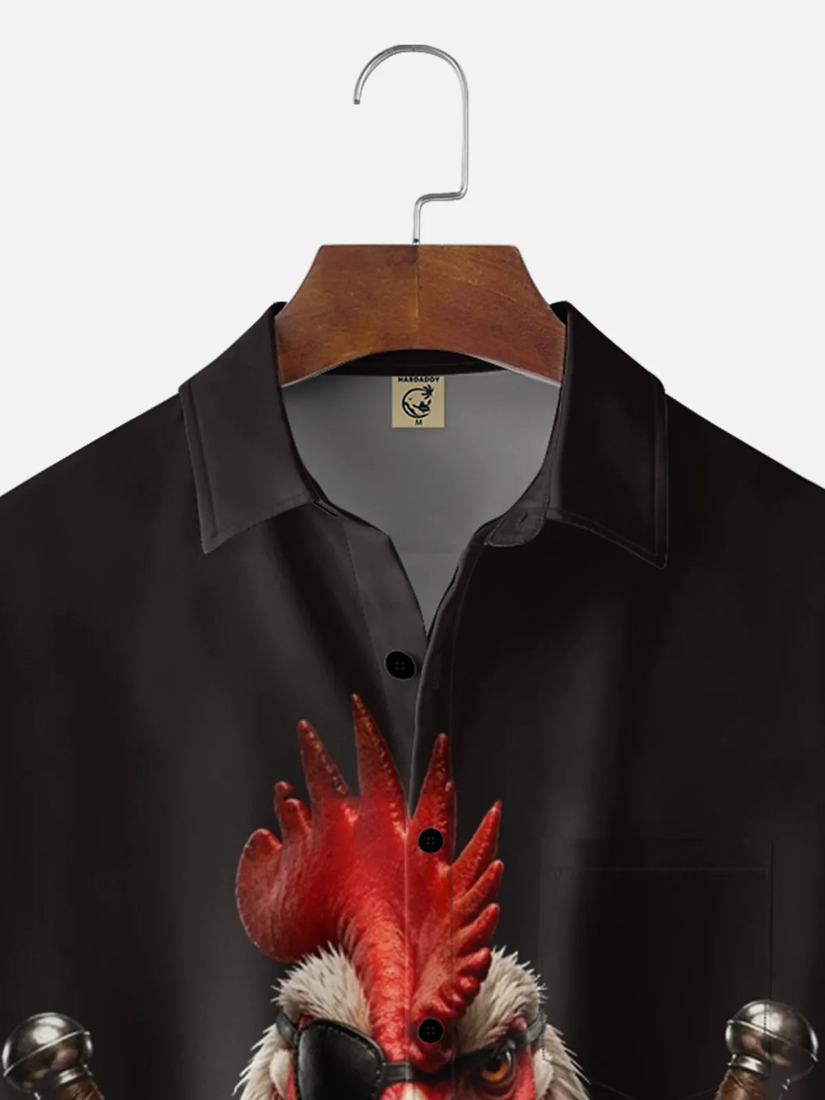 Moisture-Wicking Fun Pirate Chicken Chest Pocket Holiday Hawaiian Shirt