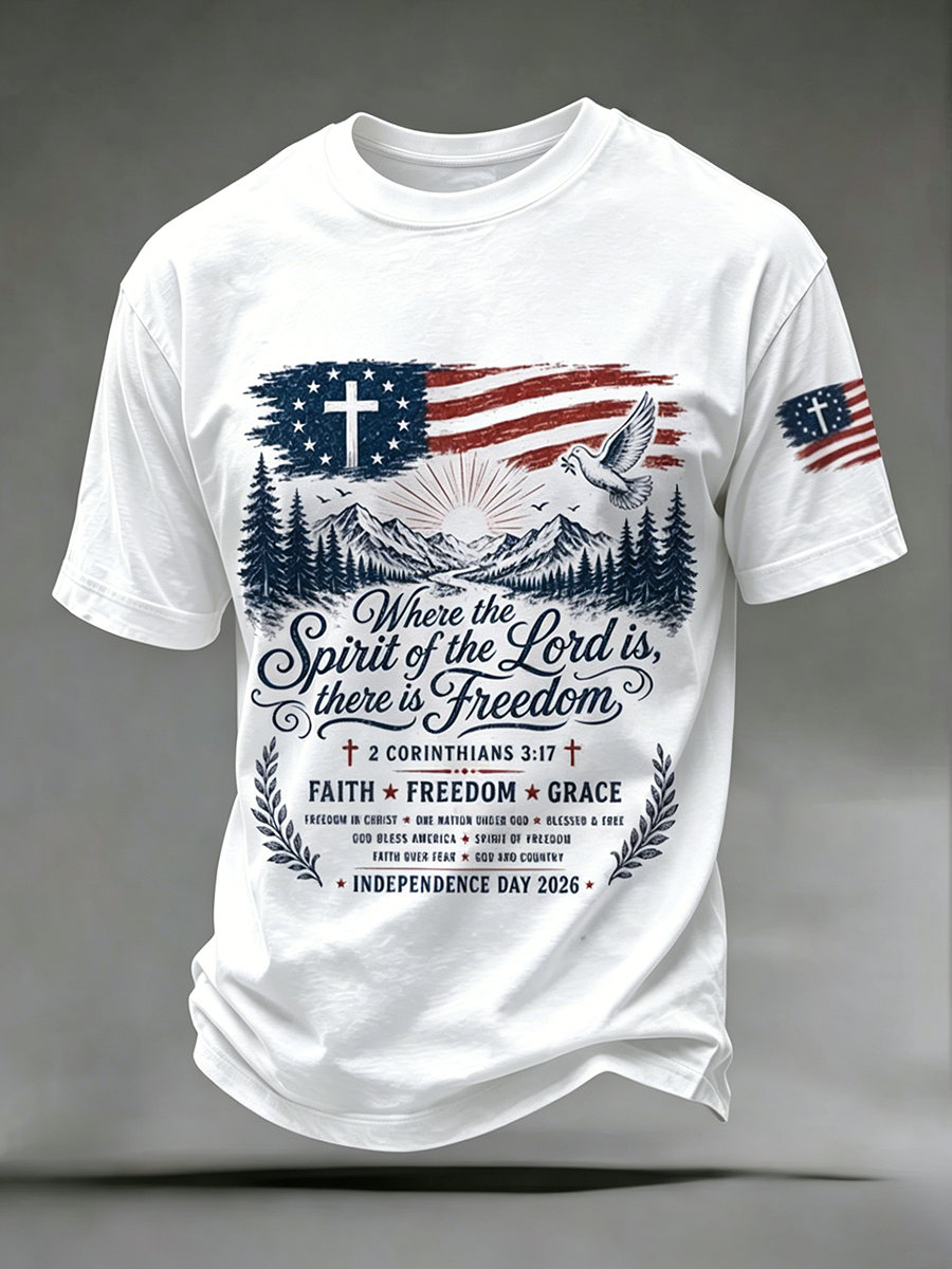 250Th Anniversary Cross Print Casual Round Neck T-Shirt From The United States