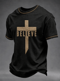 Men's Believe Gold Cross Trim Crew Neck Christian Graphic Tee