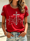 Jesus Faith Sequin Commemorative Print Round Neck Top