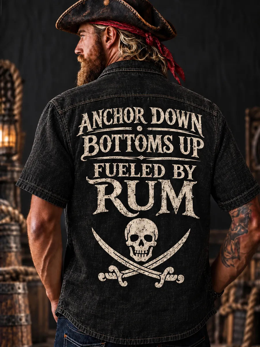 Men’s Vintage  "LOST AT SEA " Old Salt Pirate Short Sleeve Shirt