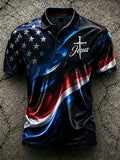 Men'S Flag Pattern Faith Casual Polo Shirt