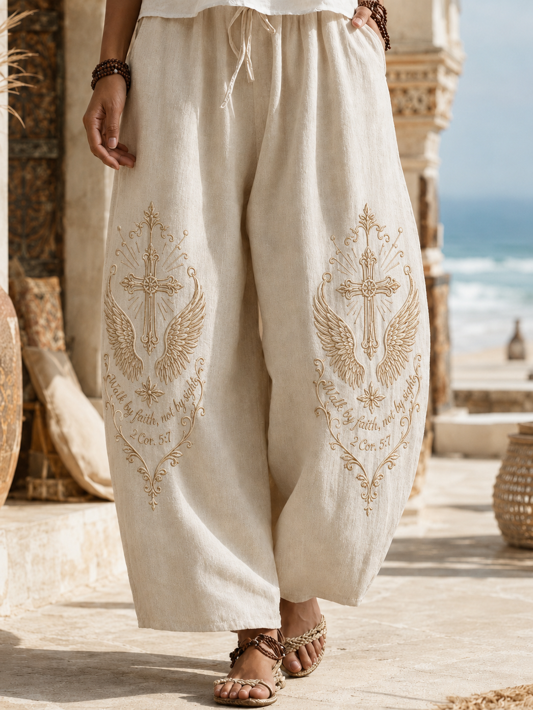 Women'S Cross Angel Wings Printed Pants