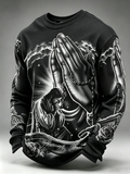 Religious Belief Jesus Cross Print Waffle Long Sleeved Shirt