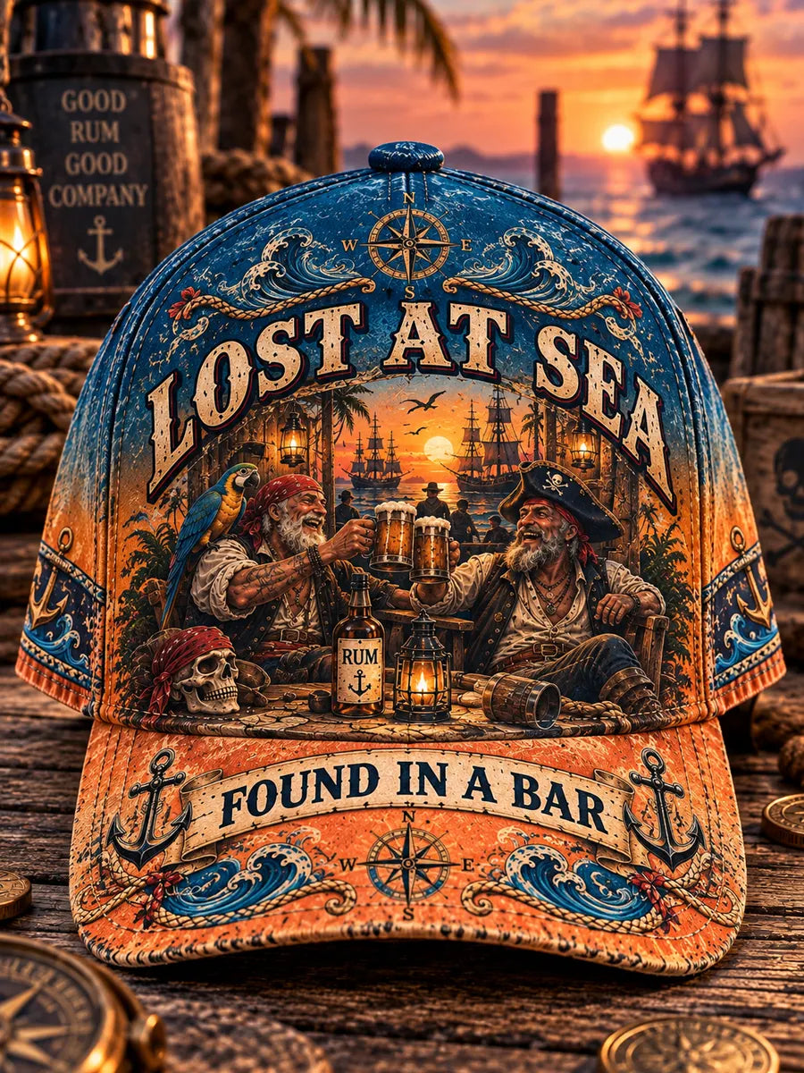 Retro Pirate's Old Salt "LOST AT SEA FOUND AT THE BAR" Printed Baseball Cap