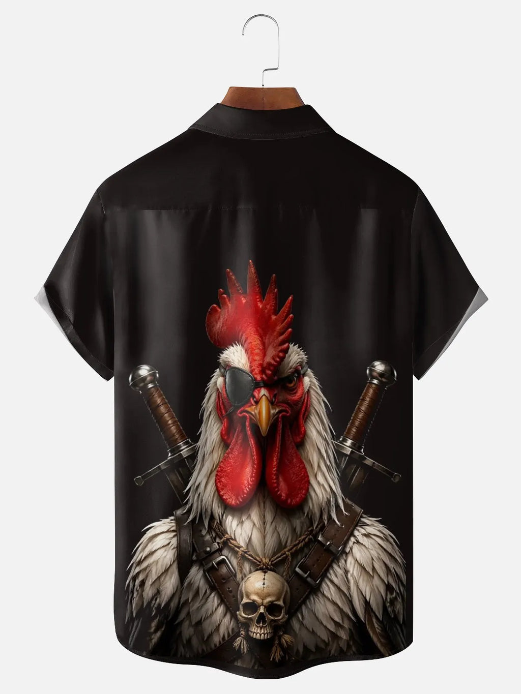Moisture-Wicking Fun Pirate Chicken Chest Pocket Holiday Hawaiian Shirt