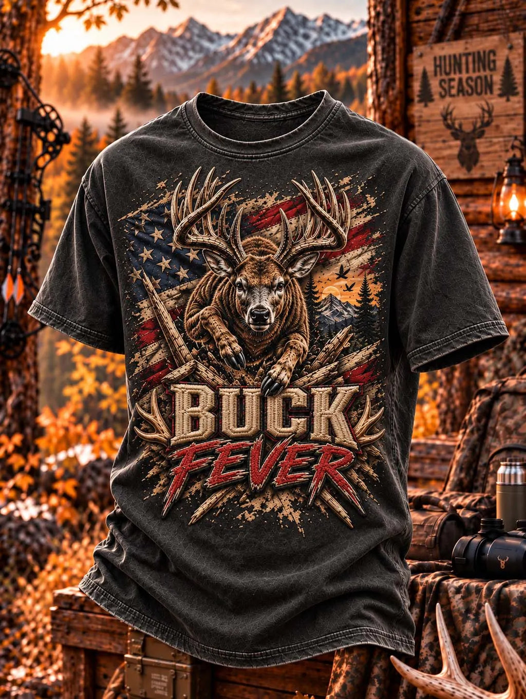 Buck Fever American Flag Deer Hunting T-Shirt