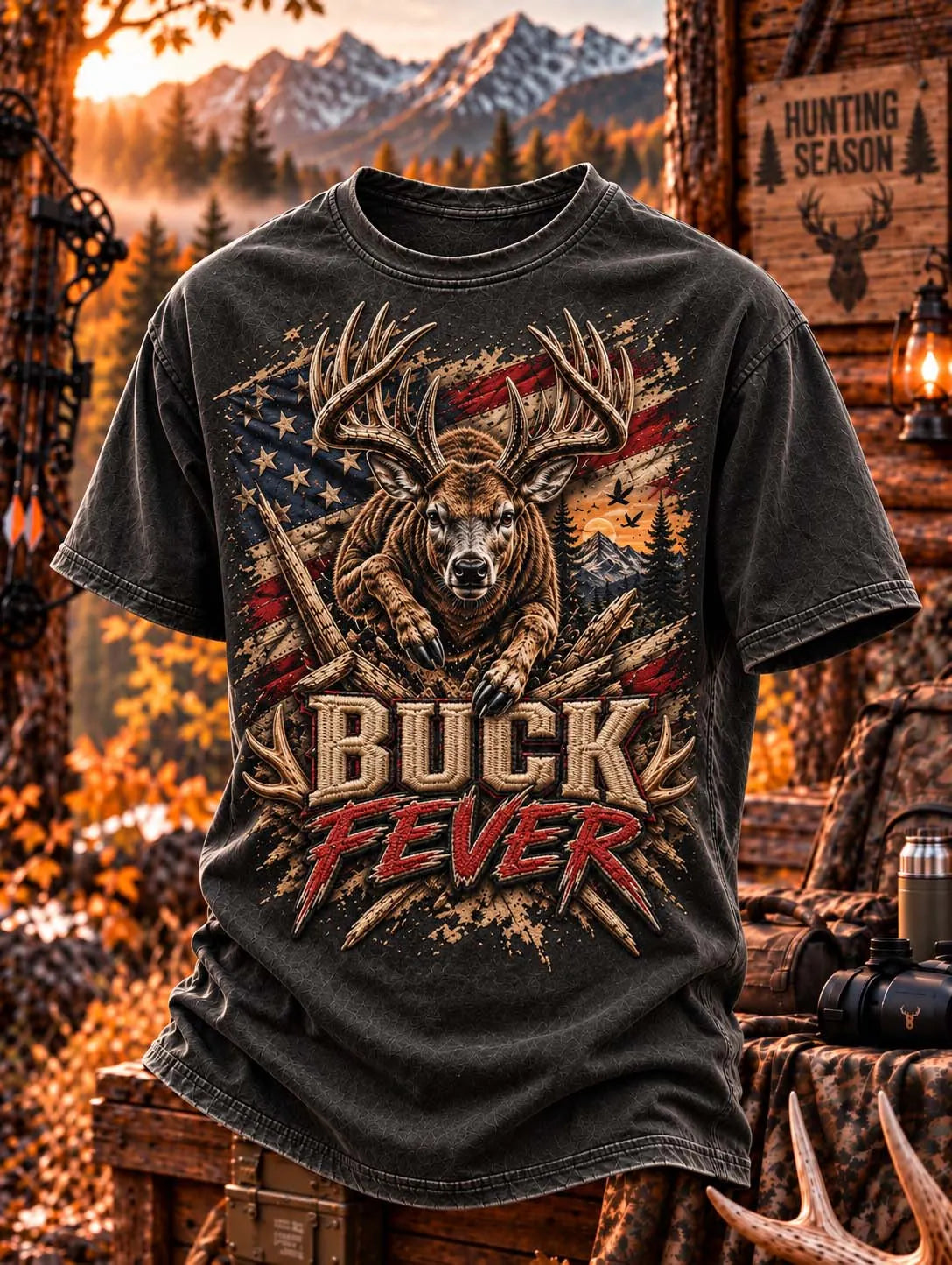 Buck Fever American Flag Deer Hunting T-Shirt
