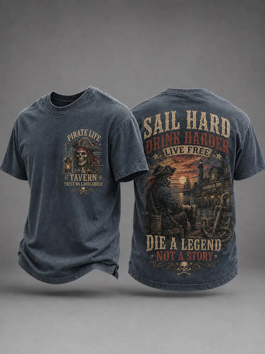 Men's Retro Pirate Fun Art Print Casual T-Shirt