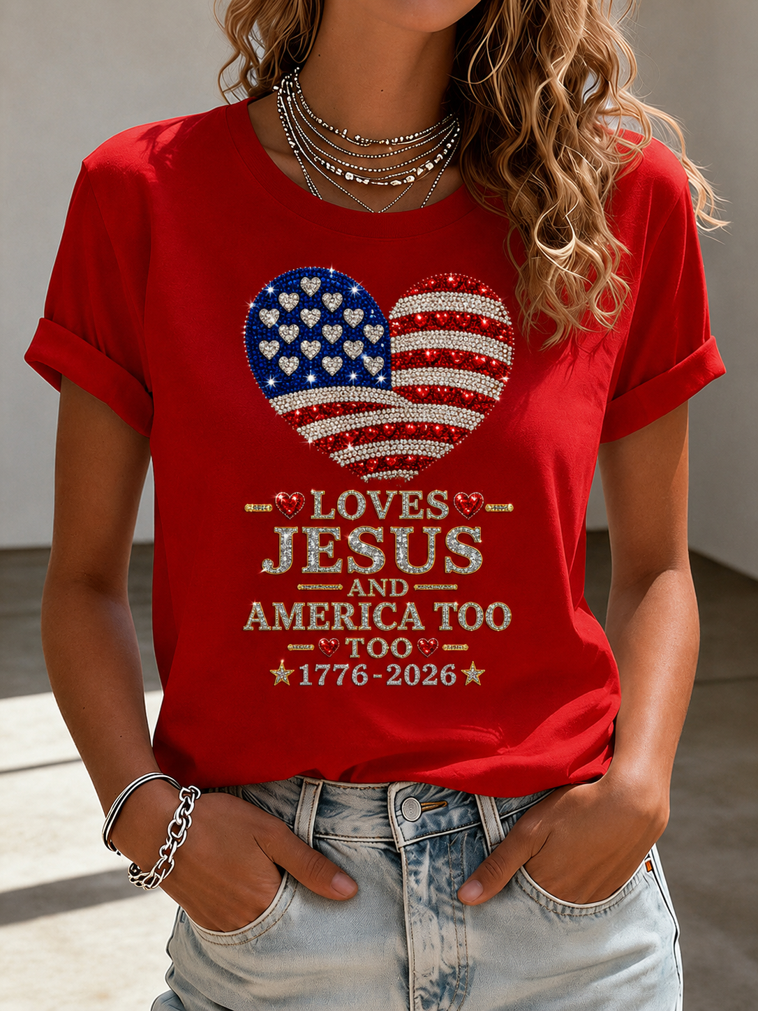 American Women'S 250Th Anniversary Love Jesus Love American Printed Casual Top