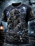 Men's Pirate Skeleton DJ Print Casual T-Shirt