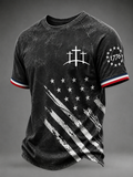 Men's American Flag Print And Cross Short Sleeved T-Shirt