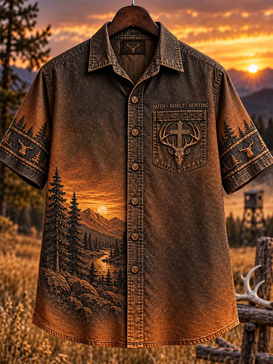 Retro Deer Hunting Culture Art Print Casual Shirt