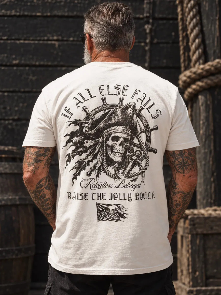 Raise the Jolly Roger Vintage Pirate Print Short Sleeve T-shirt