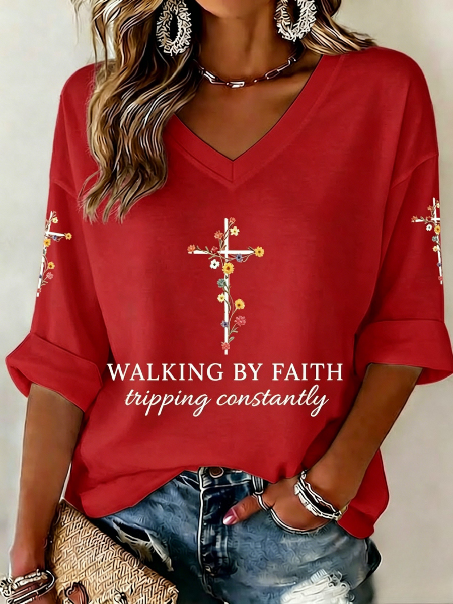 Women'S Retro Faith Floral Casual Printed Top