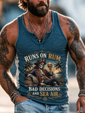 Pirate Skull “Runs on Rum, Bad Decisions and Sea Air” Men’s Henley Sleeveless Tank Top