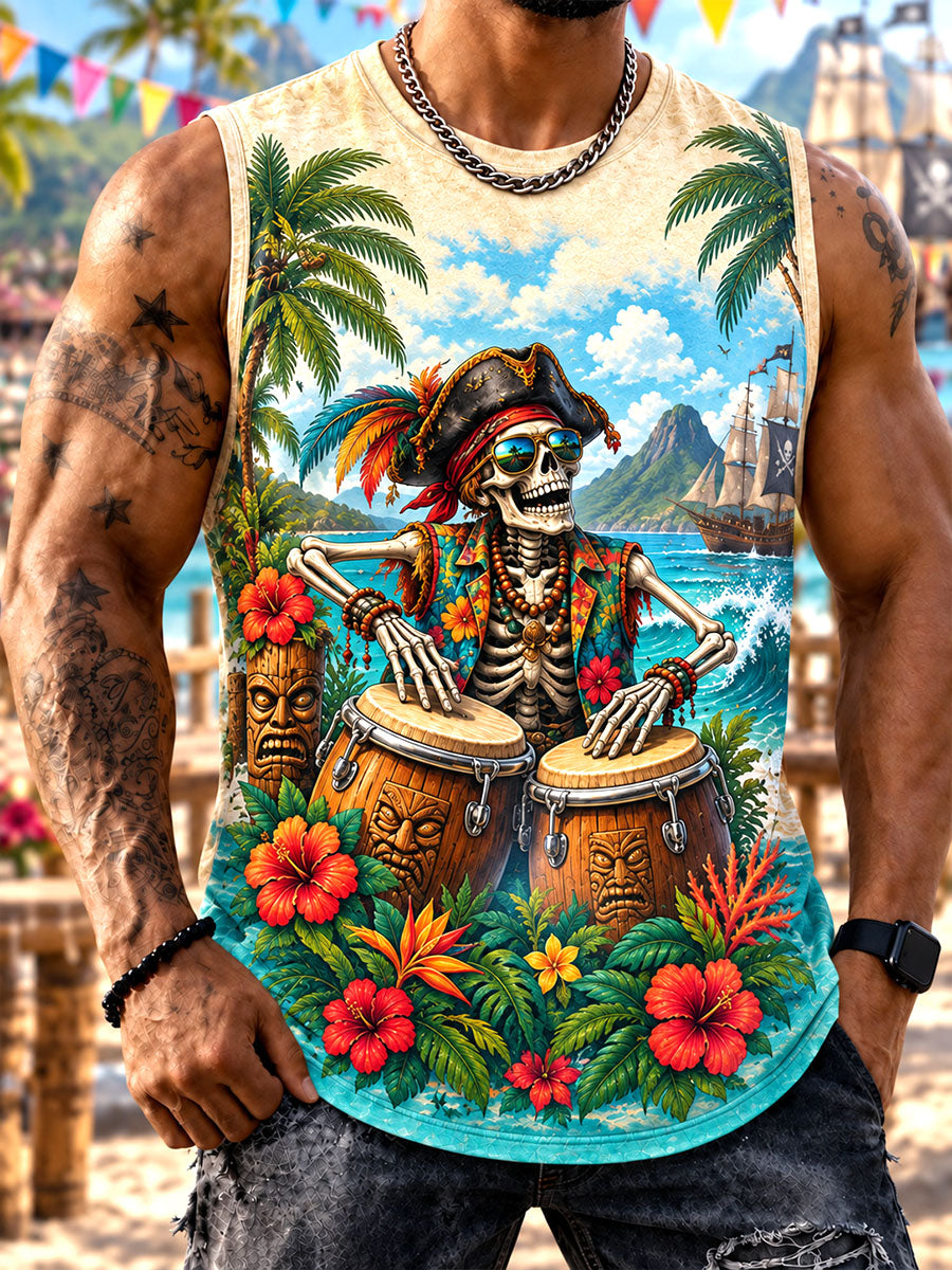 Island Skeleton Pirate Drummer Men’s Tank Top