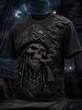 Men's 3D Pirate Skull Cigar Print T-Shirt