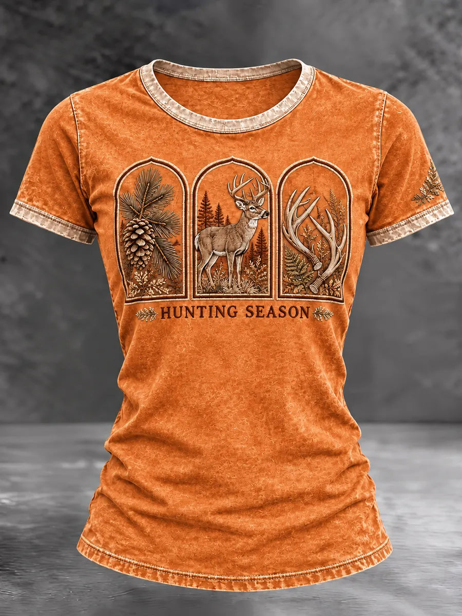 Women's Retro Hunting Culture Art Print Casual T-Shirt