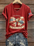 250 Years Of God Under One Country Printed V-Neck T-Shirt For American Women