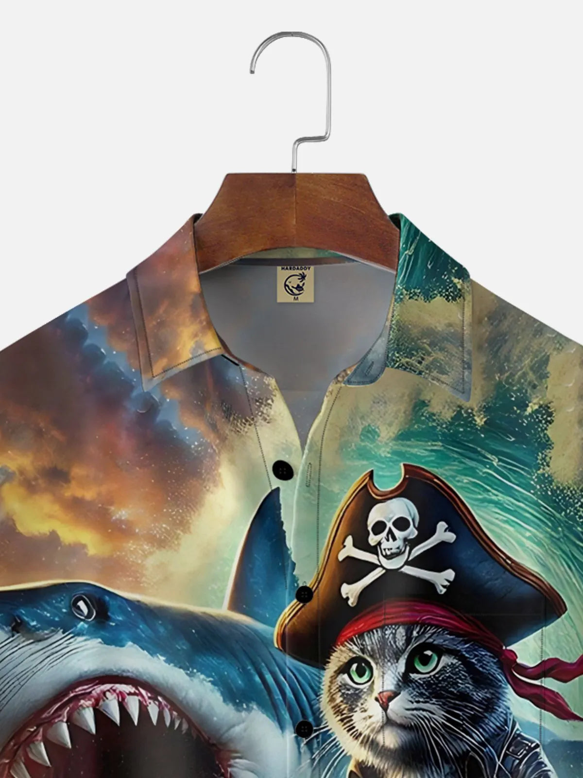 Moisture Wicking Shark Pirate Cat Chest Pocket Holiday Hawaiian Shirt