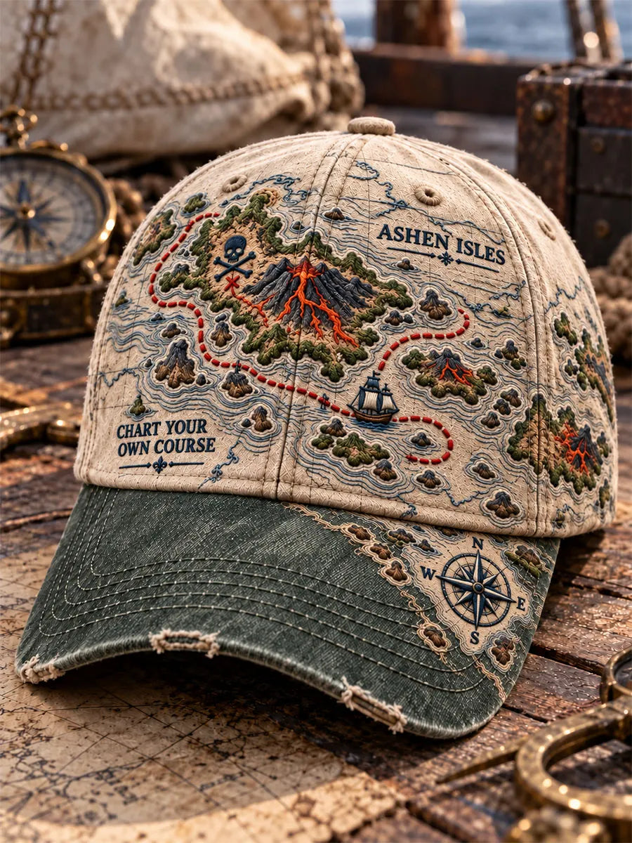 Ashen Isles Treasure Map Nautical Vintage Baseball Cap