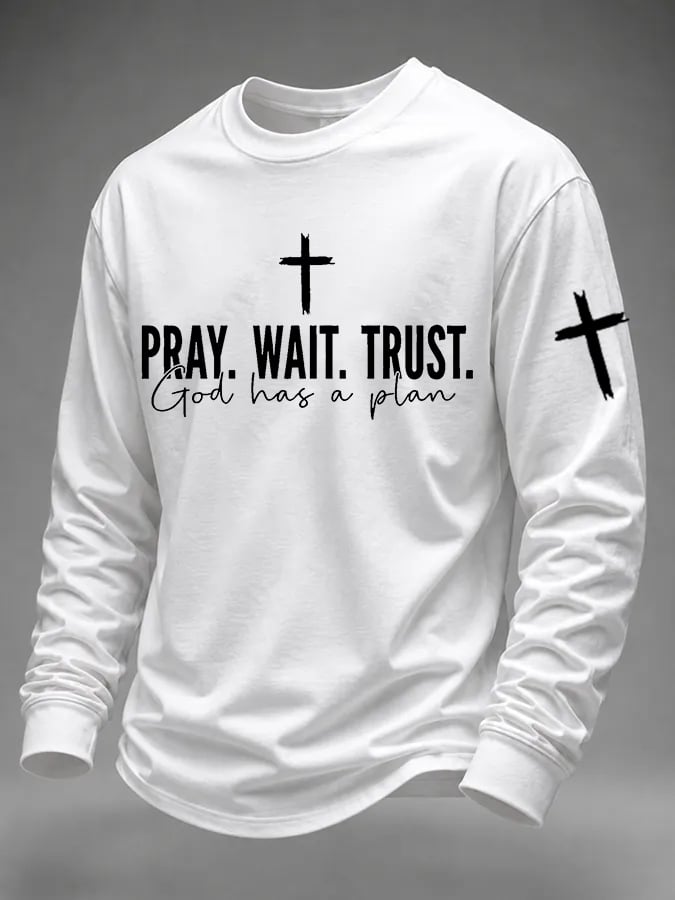 Men's Pray Wait Trust God Has A Plan Printed Casual T-shirt