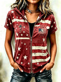 Women'S Casual Flag Faith Summer Short Sleeved Hooded Top