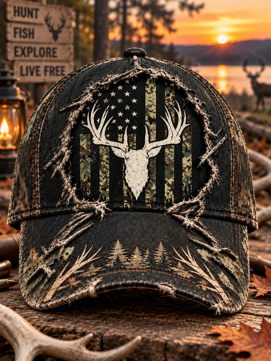 Retro Deer Hunting Print Hat